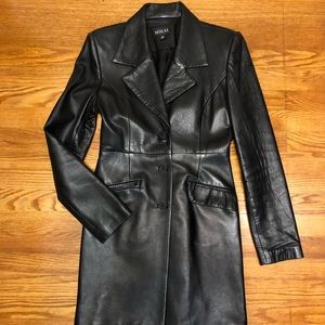 Mikai Black leather 33.5” jacket. Fully lined.